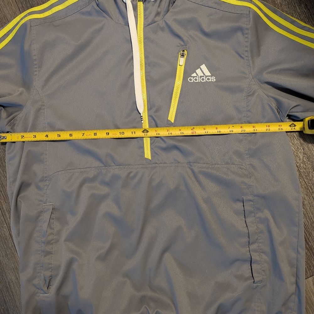 Adidas Men's L - Gray Windbreaker Jacket with Yellow Stripes - Picture 8 of 9